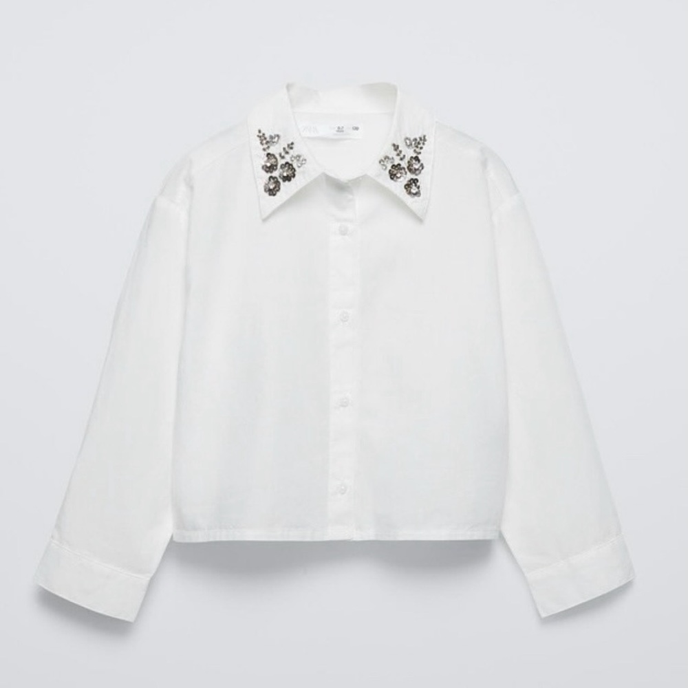 Zara Jeweled Collar Button Down Shirt